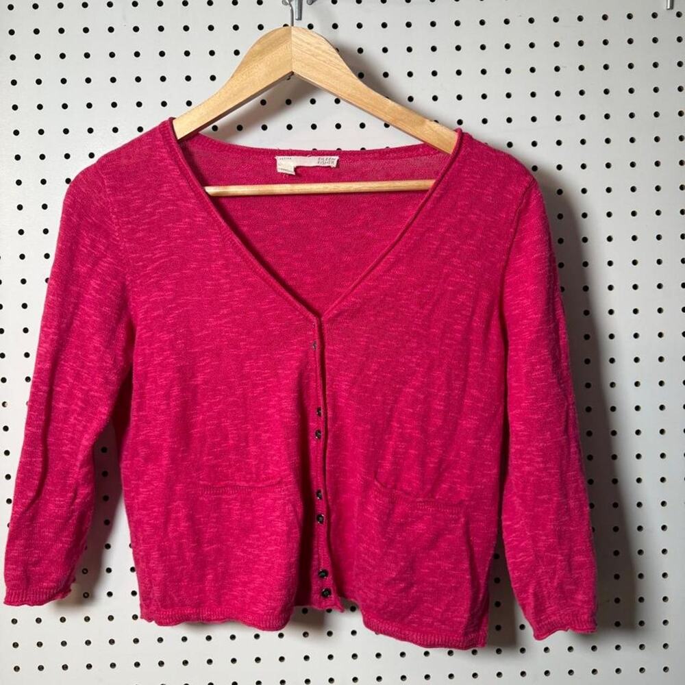 Eileen Fisher Cardigan Sweater Petite Medium Linen Pink Buttons Minimalistic